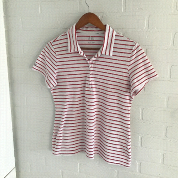 Vintage N VO Women’s Polo Golf Sport Preppy Tennis White/Red Stripes M - Picture 1 of 5